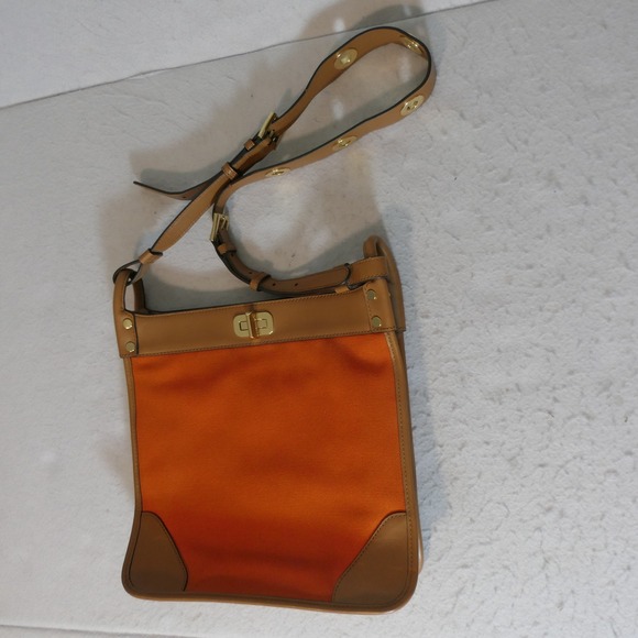 Michael Kors Handbags - Michael Kors Womens Sullivan Messenger Bag L Tangerine Tan Canvas Leather Bold
